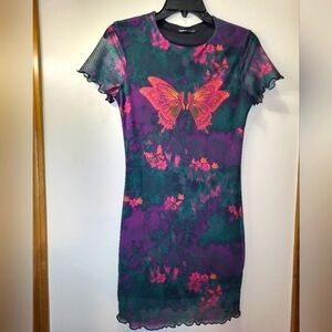 Shein Sheer mini floral and butterflies Body Con med size 6 dress